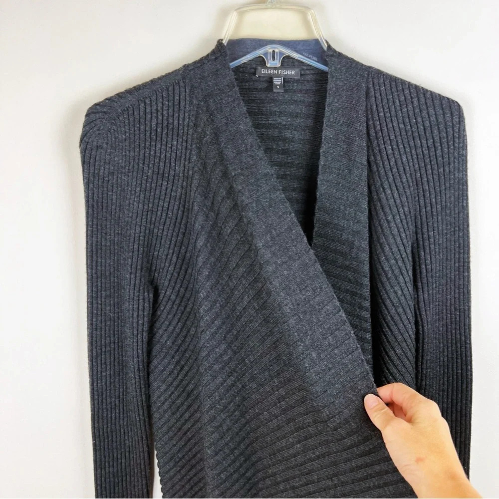 Eileen Fisher Merino Wool Open Front Long Lagenlook Cardigan Small Cozy Sweater - Picture 3 of 14